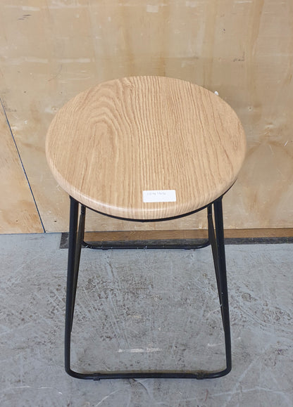 Single Round Wood Seat Bar Stool with Black Metal Frame - 104166