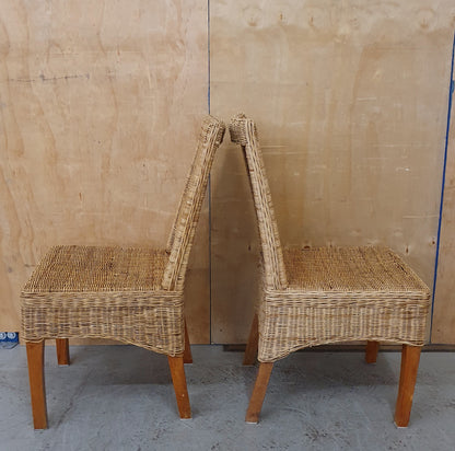 2 Matching Straw High Back Dining Chairs with Wooden Feet - EL104000 / EL104001