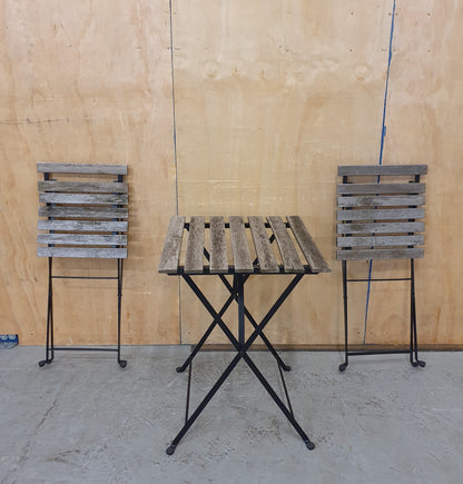 2 Foldable Wood Slatted Garden Chairs and Matching Table - 290126-01