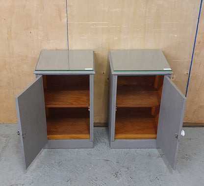 2 Grey Matching Bedside Cabinets with Removable Glass Top - 102749 / 102750