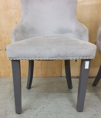 2 Grey Velvet Matching Dining Chairs with Deep Buttoned Back - EL103136 / EL103137