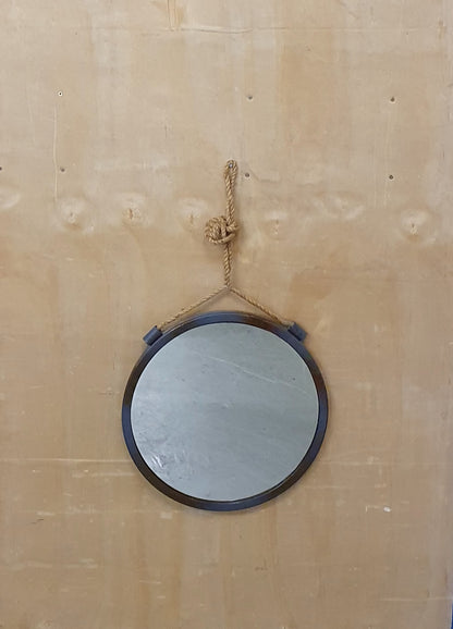 Metal Frame Round Mirror with Rope for Hanging - 260925-01