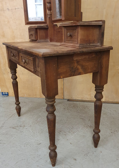Vintage Dark Stained Wood Dressing Table with Removable Top Mirror Section - 104840