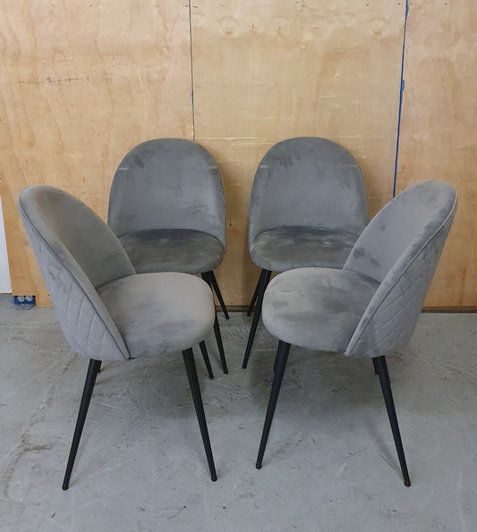 4 Matching Grey Velvet Dining Chairs with Quilted Back - 104269 / 104270 / 104271 / 104272