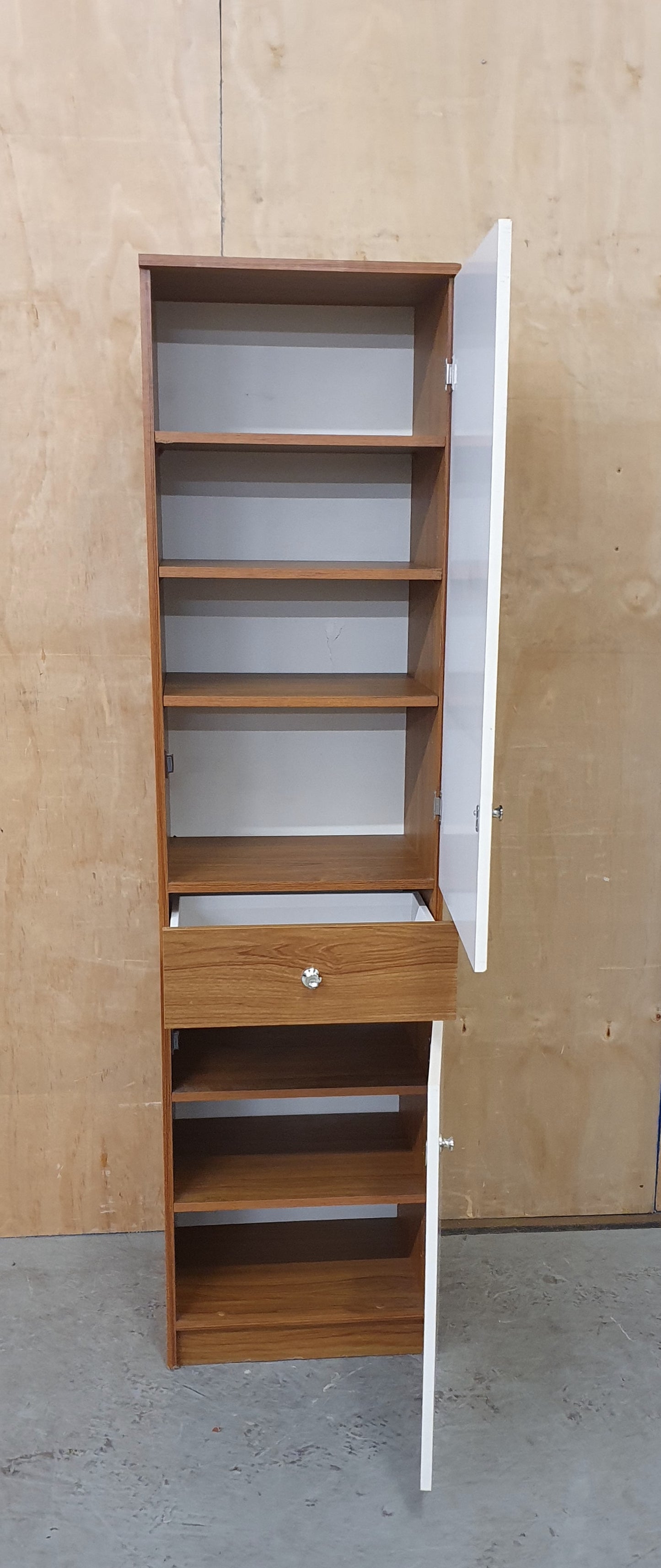 Slim Wood Wardrobe with 2 Doors and Central Drawer - 104598