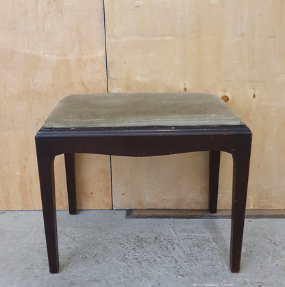 Dark Wood Frame Foot Stool with Olive Green Velvet Seat - EL104399
