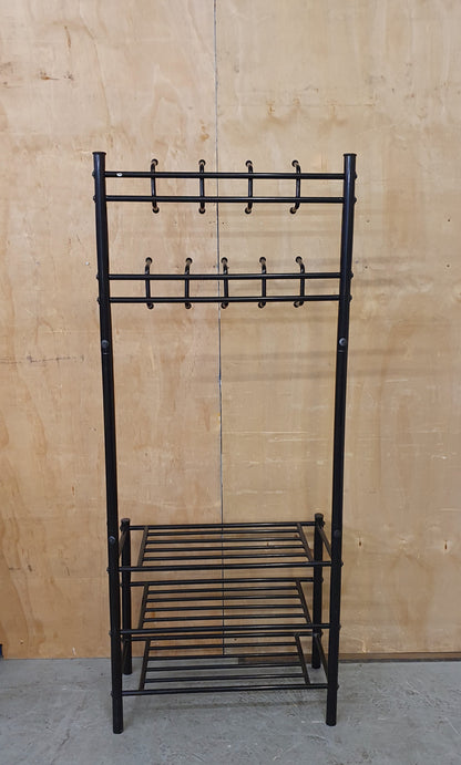 Black Metal Free Standing Coat Stand with 3 Tier Shoe Rack - EL104602