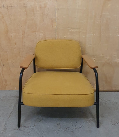 Modern Mustard Accent Chair with Black Metal Frame, Wood Armrest and Detachable Back Rest - 104869
