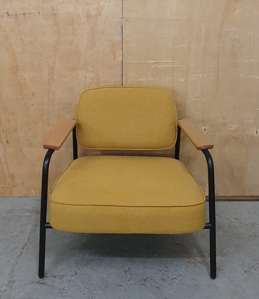 Modern Mustard Accent Chair with Black Metal Frame, Wood Armrest and Detachable Back Rest - 104869