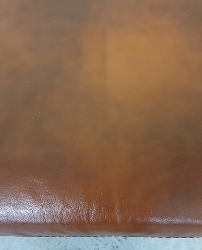 Brown Leather Footstool with Decorative Wooden Frame - 103097