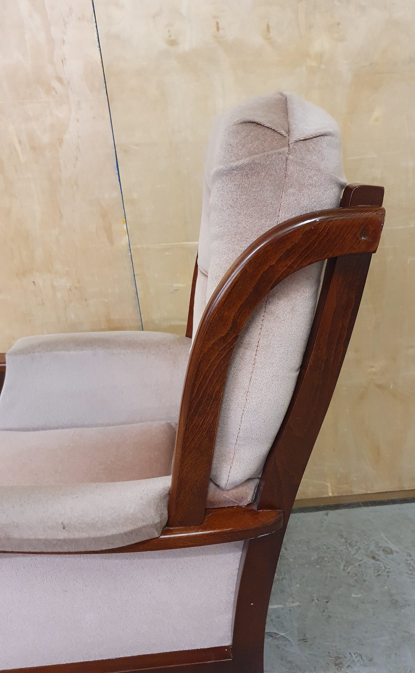 Maroon Velvet Armchair with Deep Buttoned Back Rest and Dark Wood Frame - 010825-01
