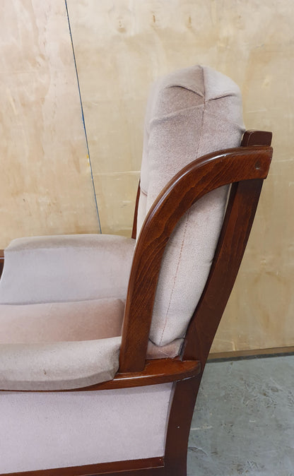 Maroon Velvet Armchair with Deep Buttoned Back Rest and Dark Wood Frame - 010825-01
