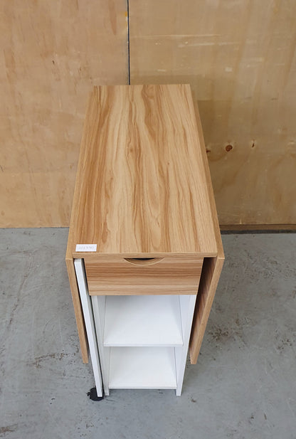 White Wood Drop Leaf Table with Lover Shelving and Castor Wheels - 103780