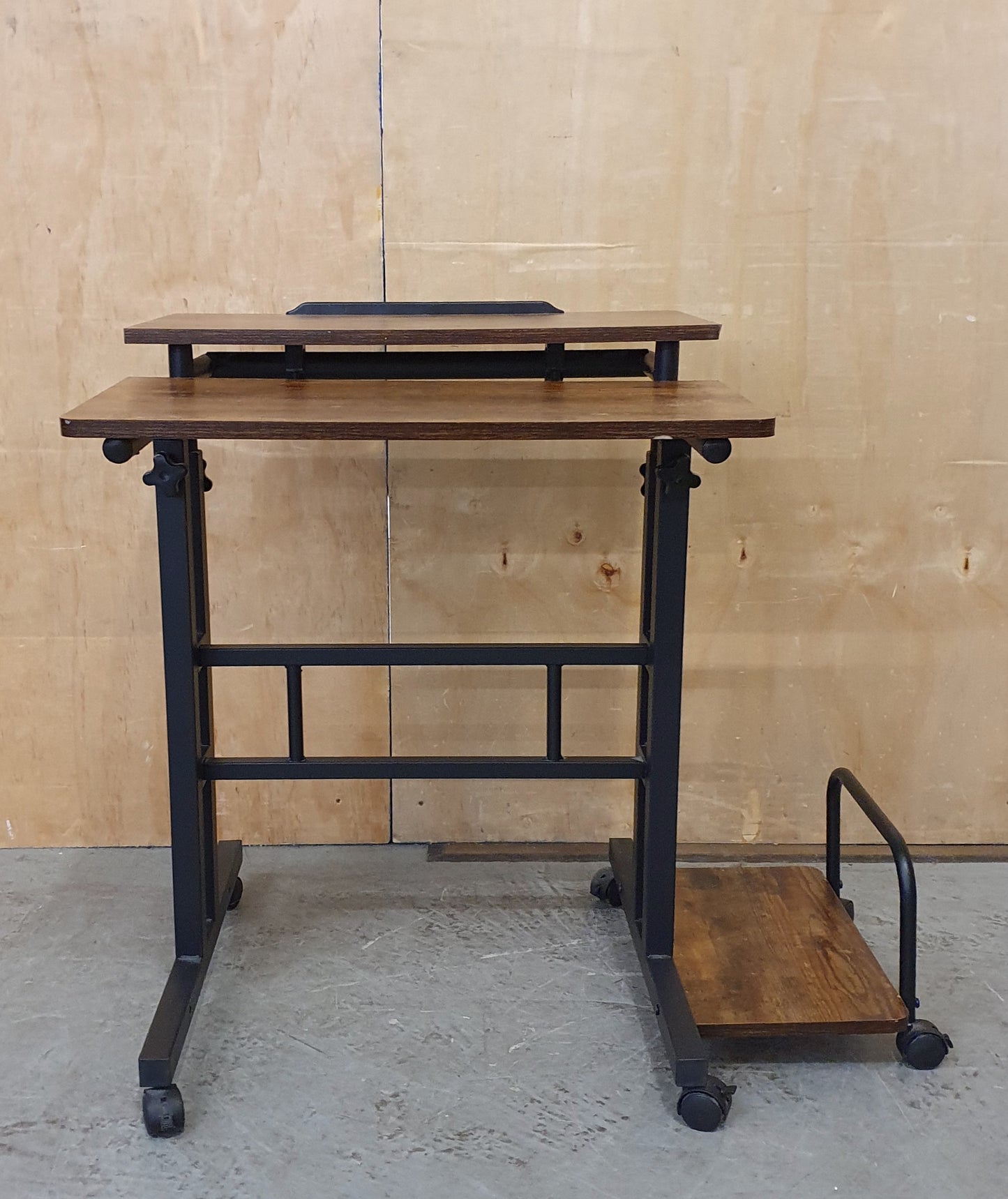 2 Tier Height Adjustable Small Wood Desk with Black Metal Frame - 104884