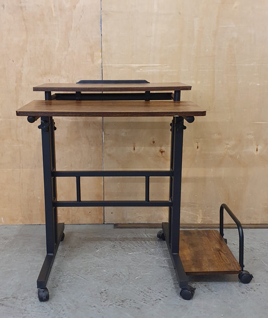 2 Tier Height Adjustable Small Wood Desk with Black Metal Frame - 104884