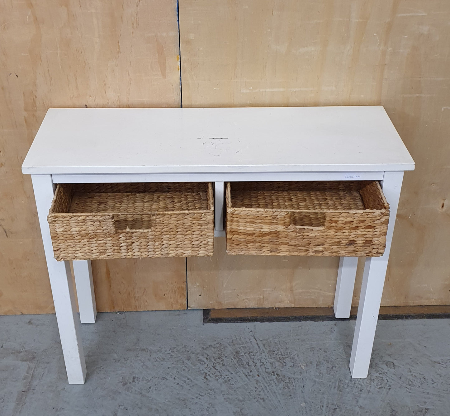 White Wooden Console Table with 2 Baskets - EL102744