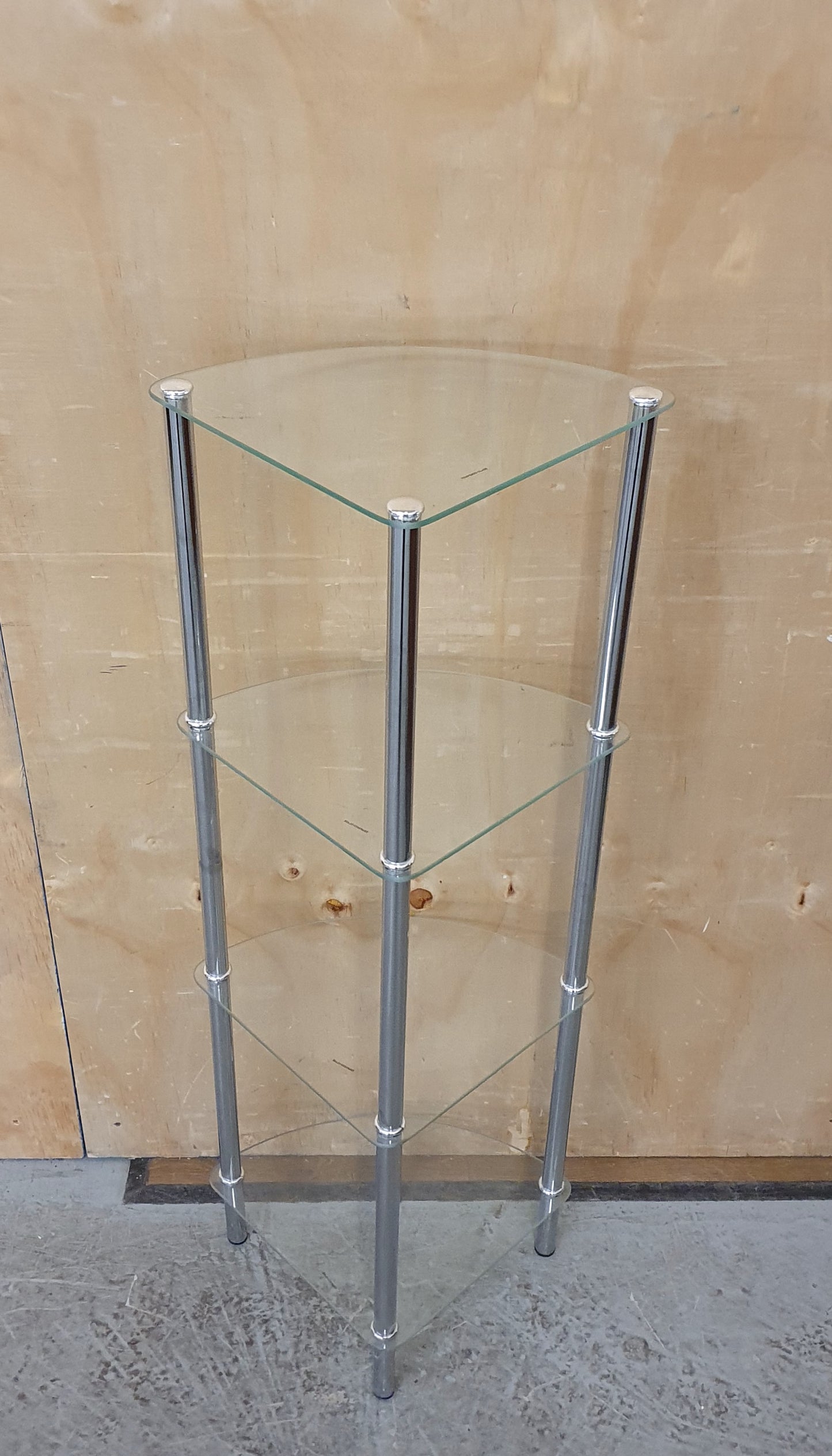 4 Tier Tempered Glass Corner Shelving Unit with Chrome Frame - 104547