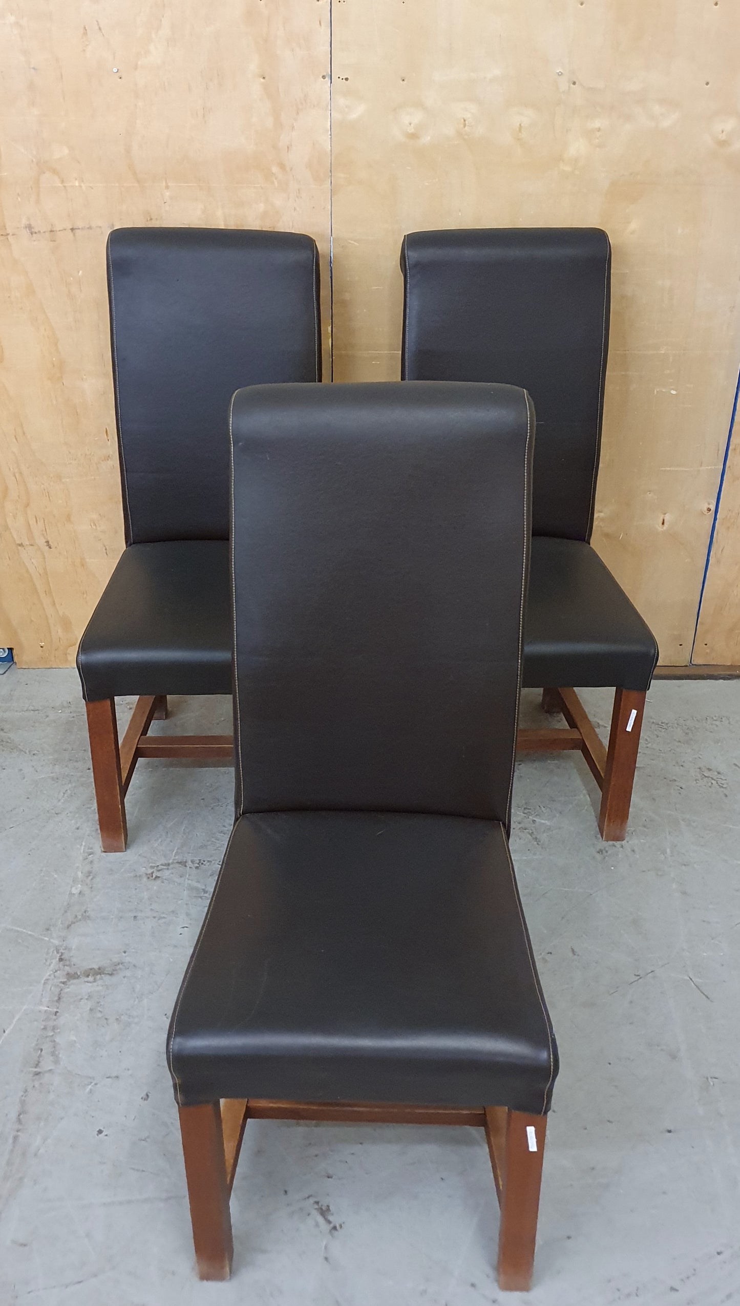 3 Matching Dark Brown Faux Leather High Back Dining Chairs - EL104394 / EL104395 / EL104396