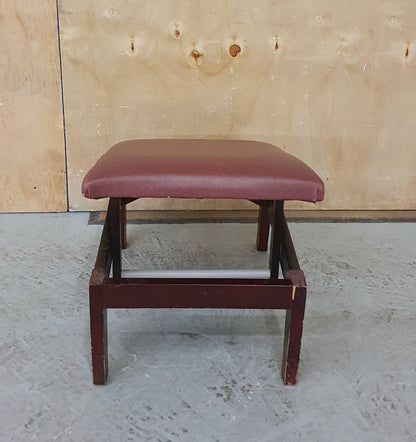 Maroon Vinyl Top Raised Wooden Footstool - EL102907