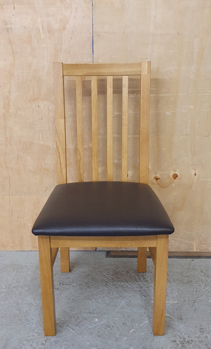 Single Oak Framed Dining Chair with Brown Faux Leather Seat - EL104366