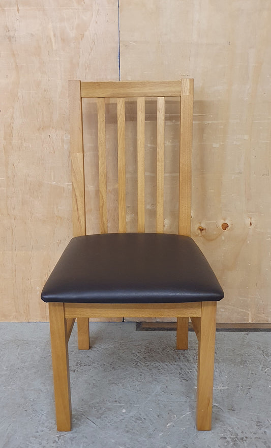 Single Oak Framed Dining Chair with Brown Faux Leather Seat - EL104366