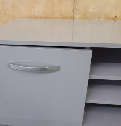 Large Grey High Gloss TV Stand with 2 Doors and Centre Shleving - 104045
