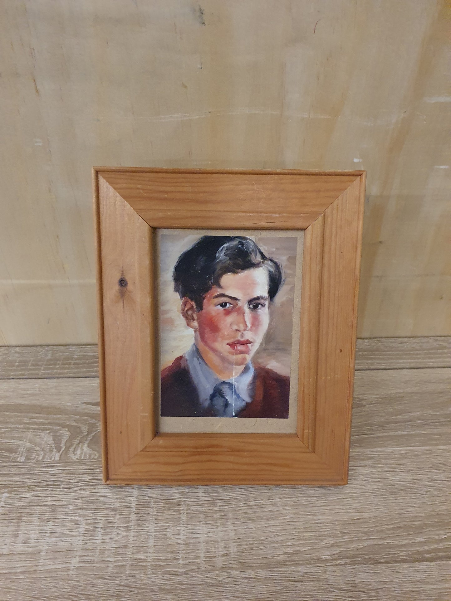 Painted Picture of Boy in Wooden Frame - BB160324-3