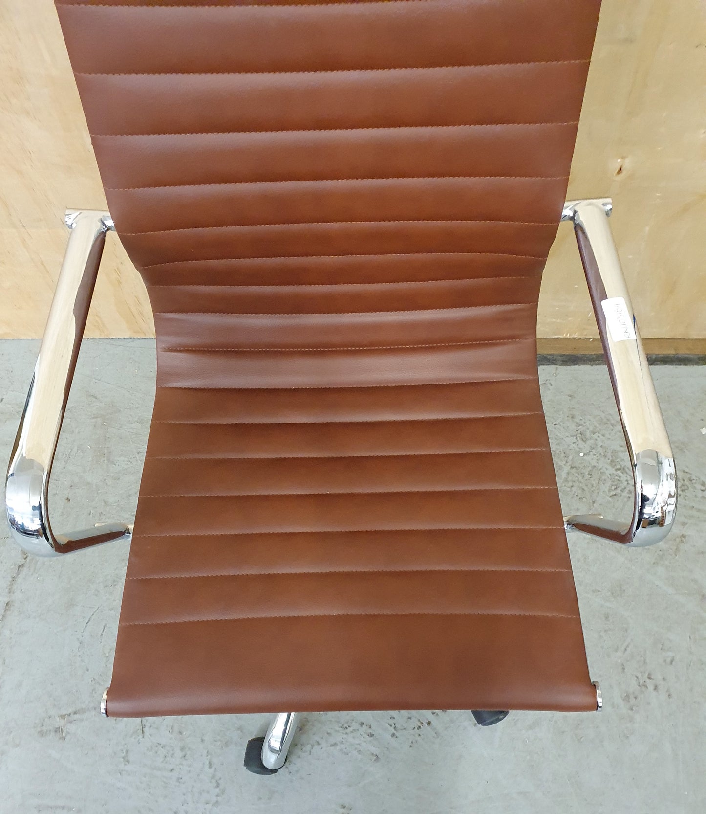 Brown Faux Leather and Chrome Office Chair on Castor Wheels - RN103184