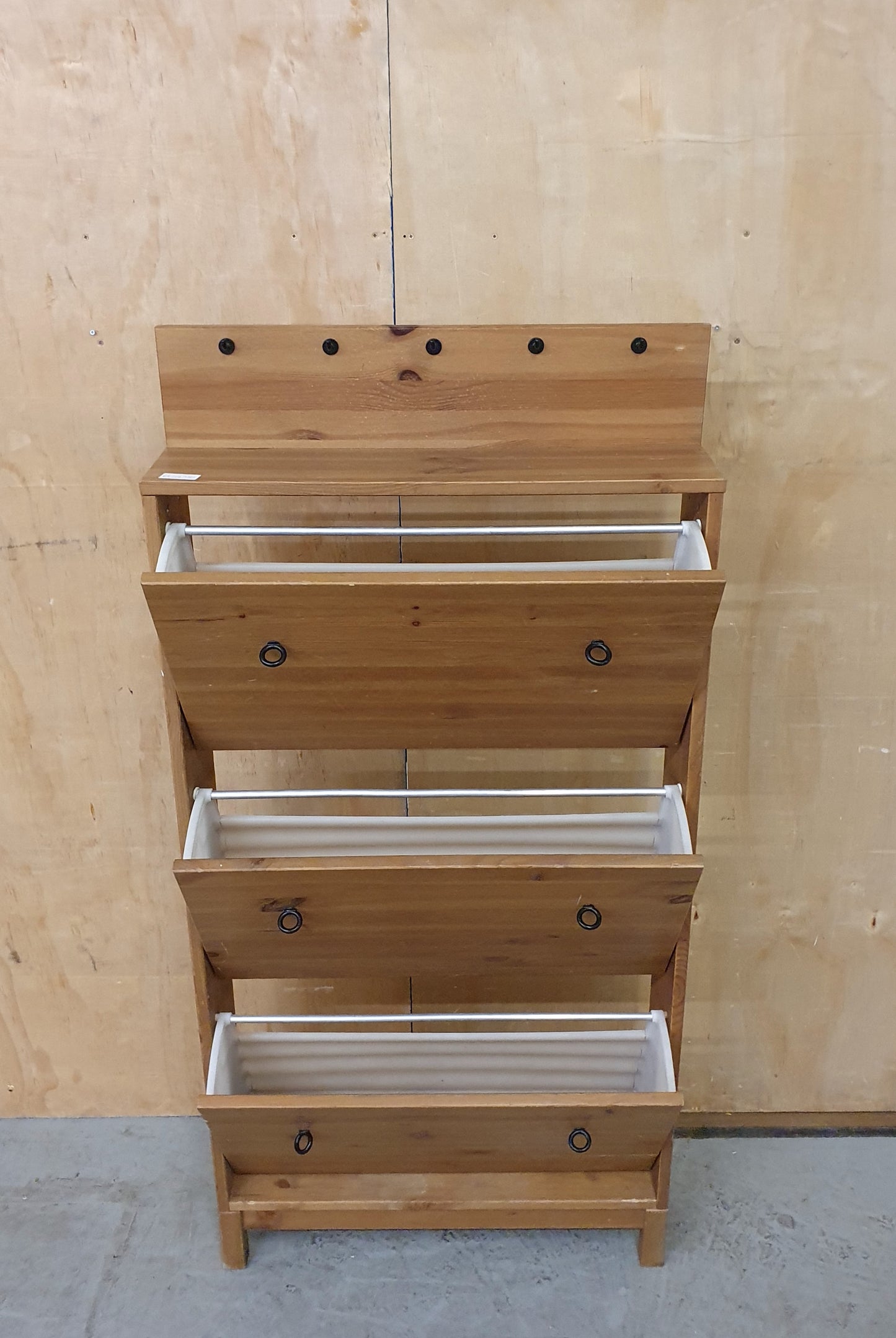 3 Drawer Tall Wooden Shoe Storage Unit with Top Hooks for Hanging Keys - EL102930