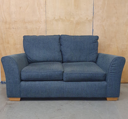 Blue 2 Seater Sofa with Block Wooden Feet - 104801