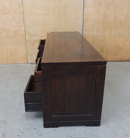 Large Dark Stained Heavy Duty Wood TV Stand with 4 Drawers and Centre Shelf - EL104592