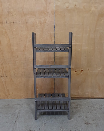 Grey Wood Folding Shelving Unit with 3 Slatted Shelves - 104008
