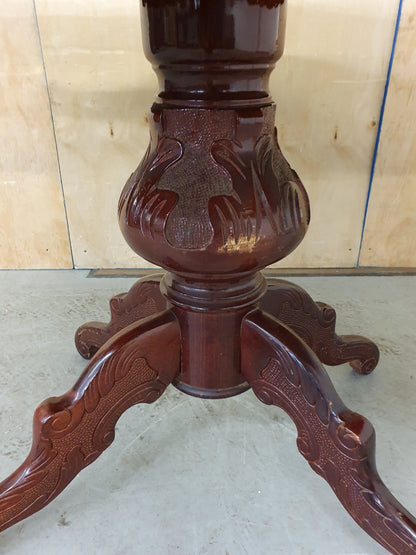 Large Dark Wood Vaneer Dining Table with Decorative Design Table Top - 103926