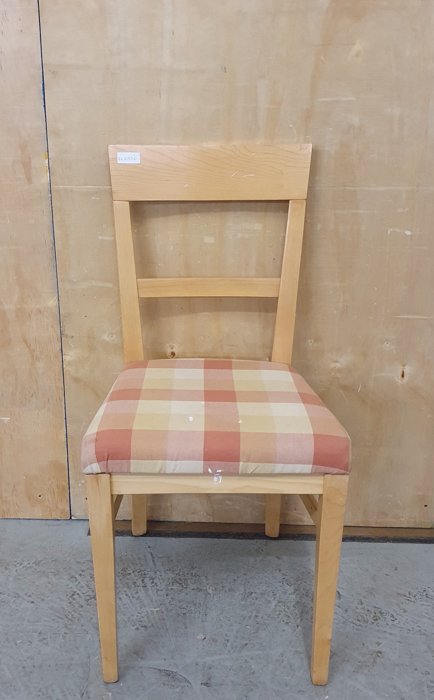 Single Wooden Dining Chair with Checked Fabric Seat - EL103310