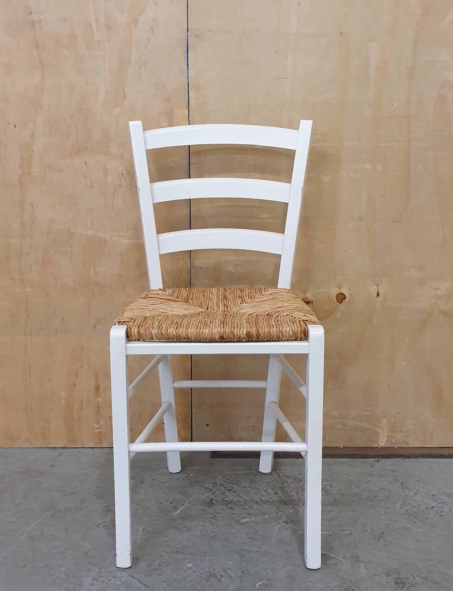 Single White Wood Chair with Straw Seat - EL104928