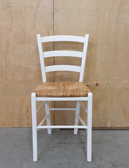 Single White Wood Chair with Straw Seat - EL104928