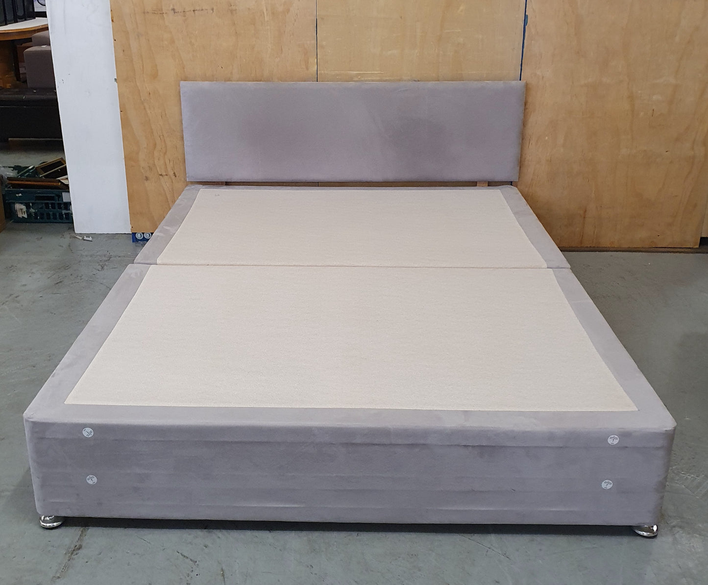 Grey Soft Suede Double Divan Bed Base with Matching Headboard - 103938 / 103945