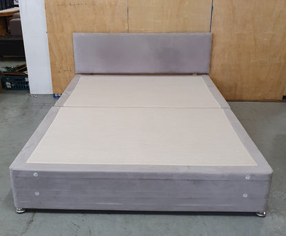 Grey Soft Suede Double Divan Bed Base with Matching Headboard - 103938 / 103945