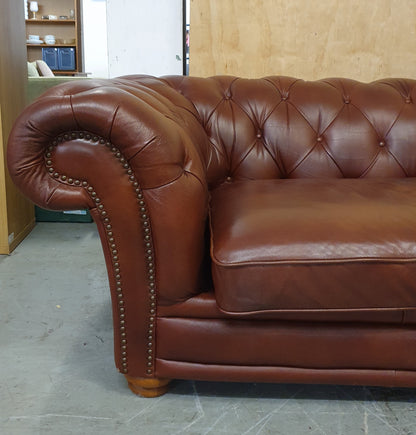 Brown Faux Leather Deep Buttoned Chesterfield 3 Seater Sofa - 104819