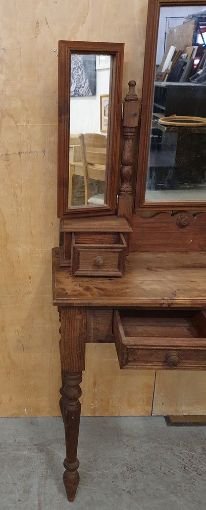 Vintage Dark Stained Wood Dressing Table with Removable Top Mirror Section - 104840