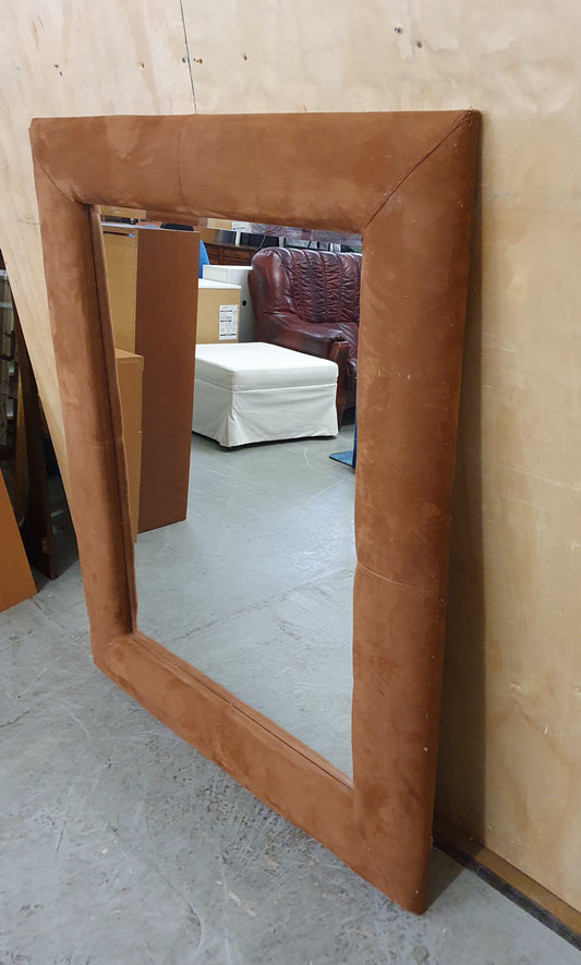 Large Brown Suede Hanging Mirror - 104817