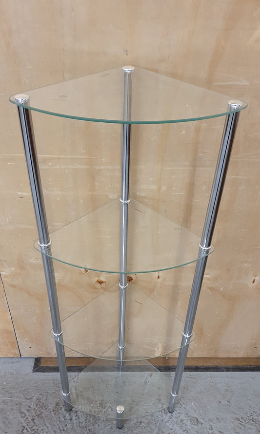 4 Tier Tempered Glass Corner Shelving Unit with Chrome Frame - 104547