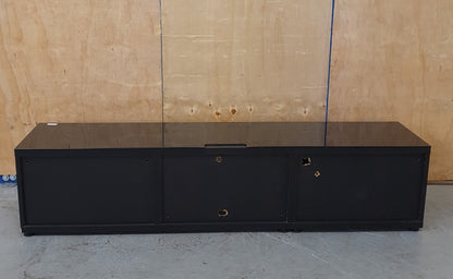 Large Black Glass / Wood TV Stand with 2 Doors and Internal Shelving - 103723
