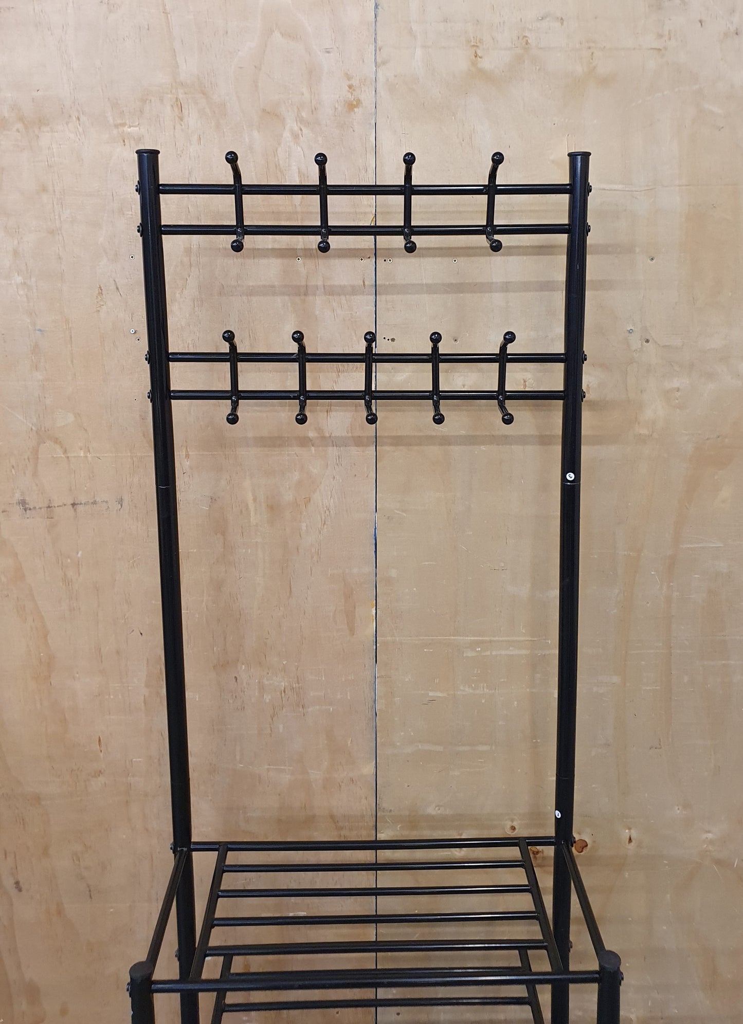 Black Metal Free Standing Coat Stand with 3 Tier Shoe Rack - EL104602