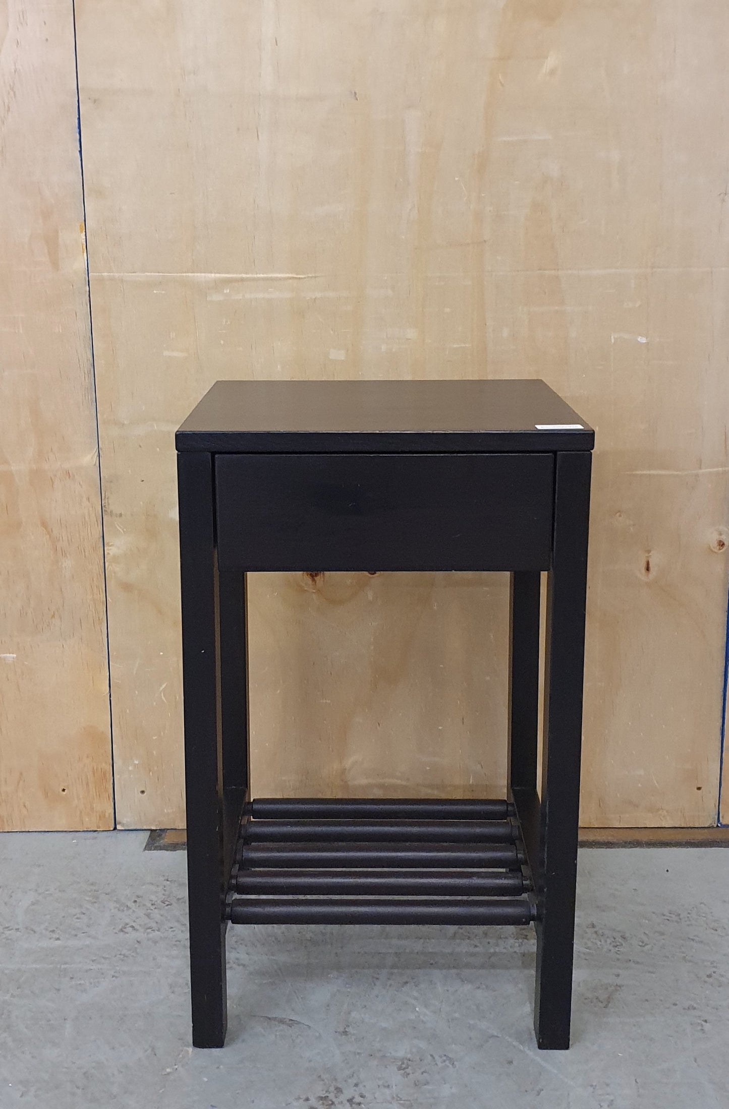 Black Wooden Bedside Cabinet with Drawer and Lower Slatted Section - EL103076