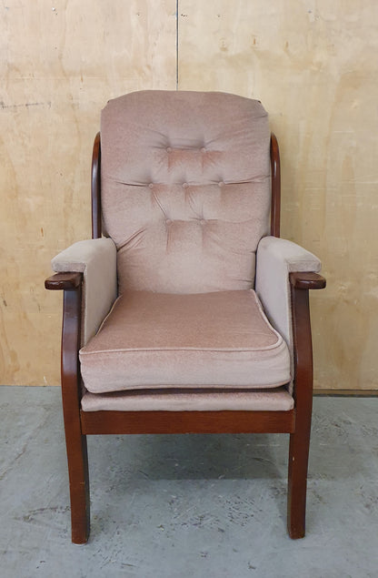 Maroon Velvet Armchair with Deep Buttoned Back Rest and Dark Wood Frame - 010825-01