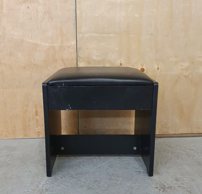 Black Wood Frame Footstool with Faux Leather Black Seat - EL104015