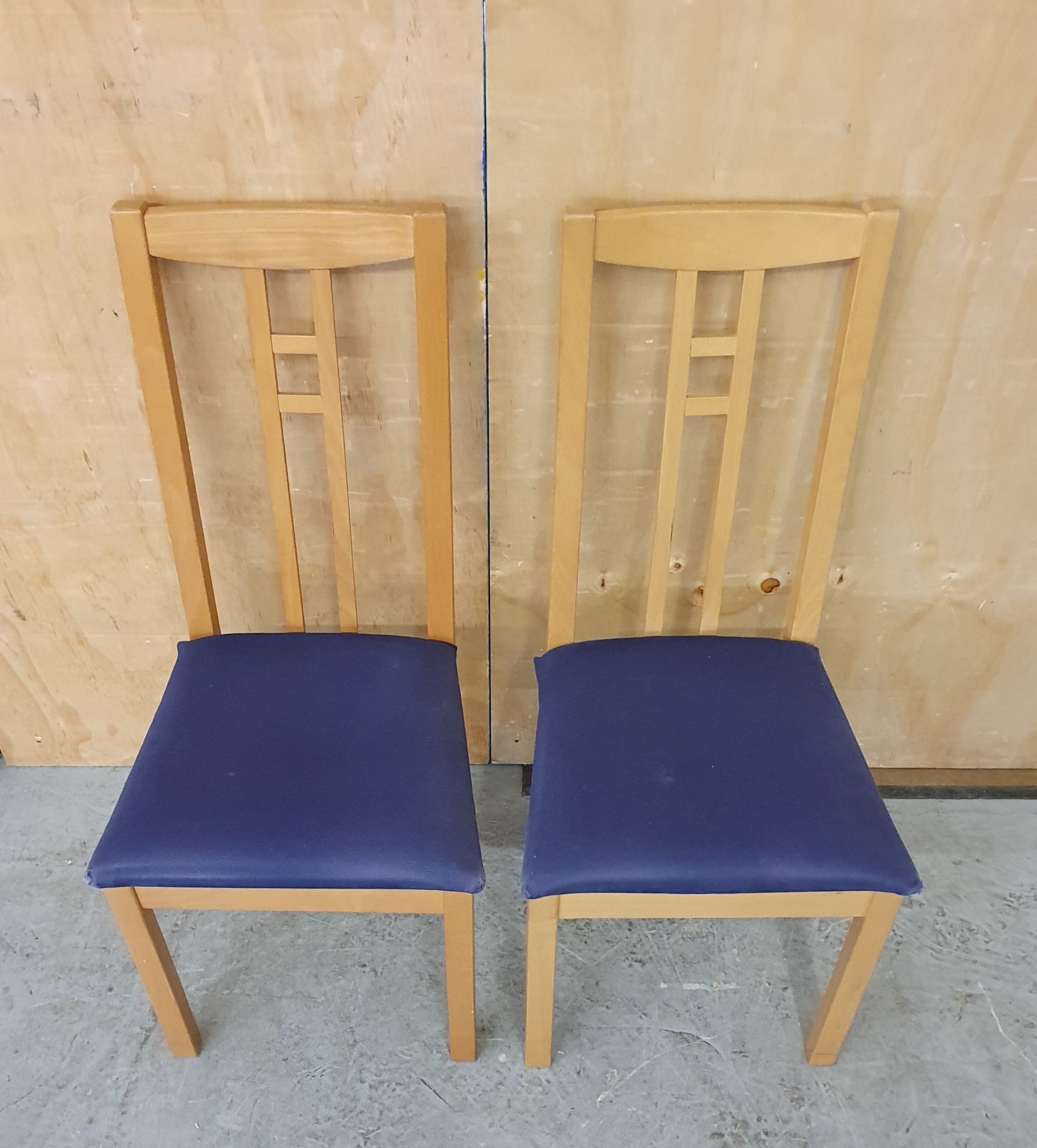 2 Matching Wood Dining Chairs with Blue Fabric Covered Seats - EL104557 / EL104558
