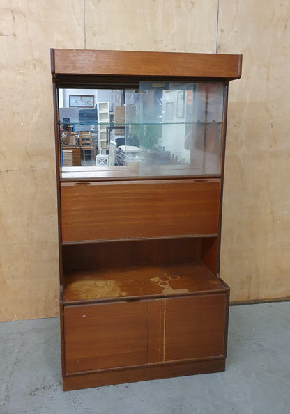 Vintage Sliding Glass Door Display Cabinet with Pull Out Middle Door and Bottom Cupboard - EL104538