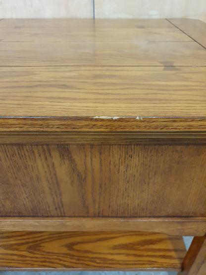 2 Tier Solid Oak Coffee Table with 1 Small Drawer and Slatted Side - 104842